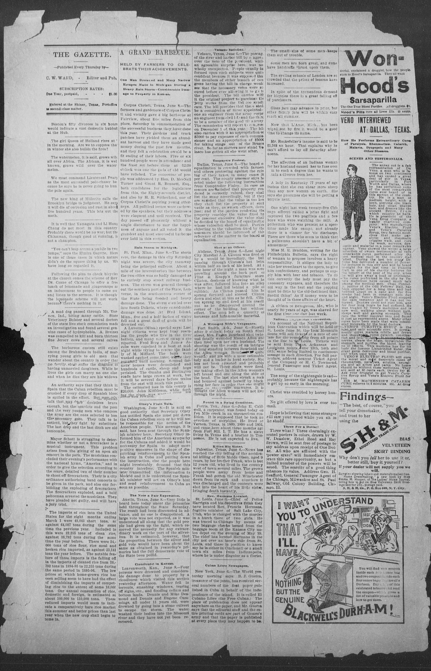Shiner Gazette. (Shiner, Tex.), Vol. 4, No. 2, Ed. 1, Thursday, June 11, 1896
                                                
                                                    [Sequence #]: 2 of 8
                                                