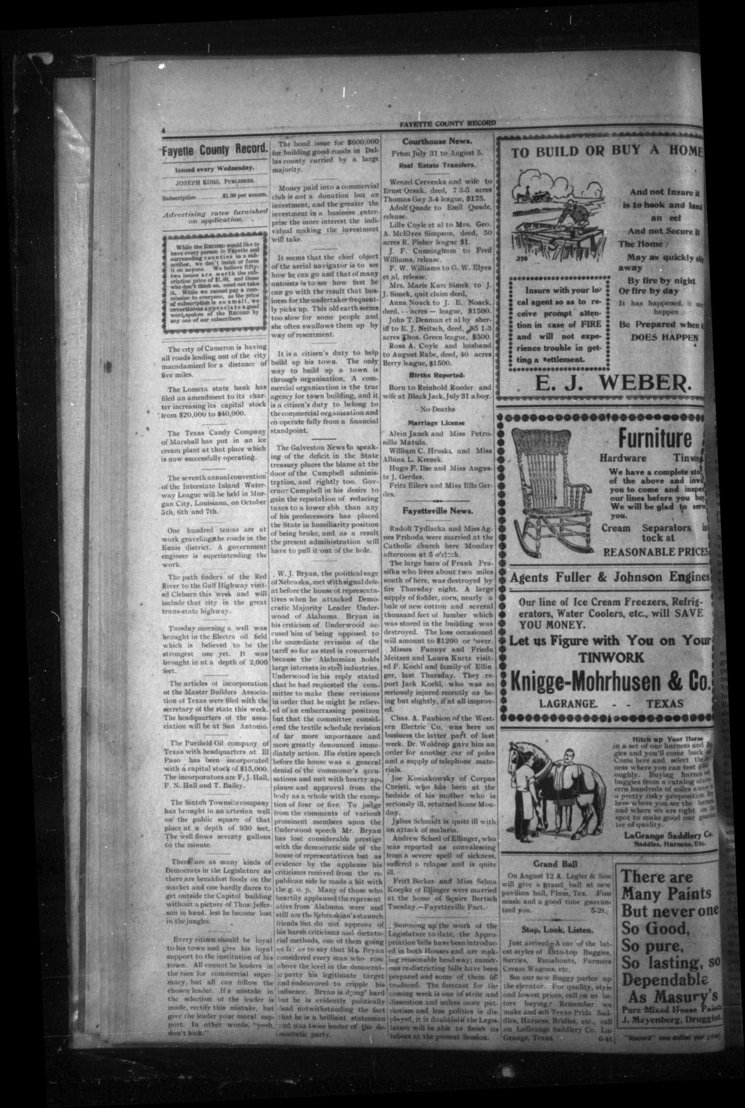 Fayette County Record (La Grange, Tex.), Vol. 3, No. 6, Ed. 1 Wednesday, August 9, 1911
                                                
                                                    [Sequence #]: 4 of 8
                                                