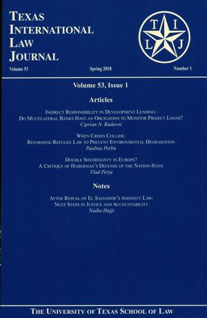 Primary view of object titled 'Texas International Law Journal, Volume 53, Number 1, Spring 2018'.