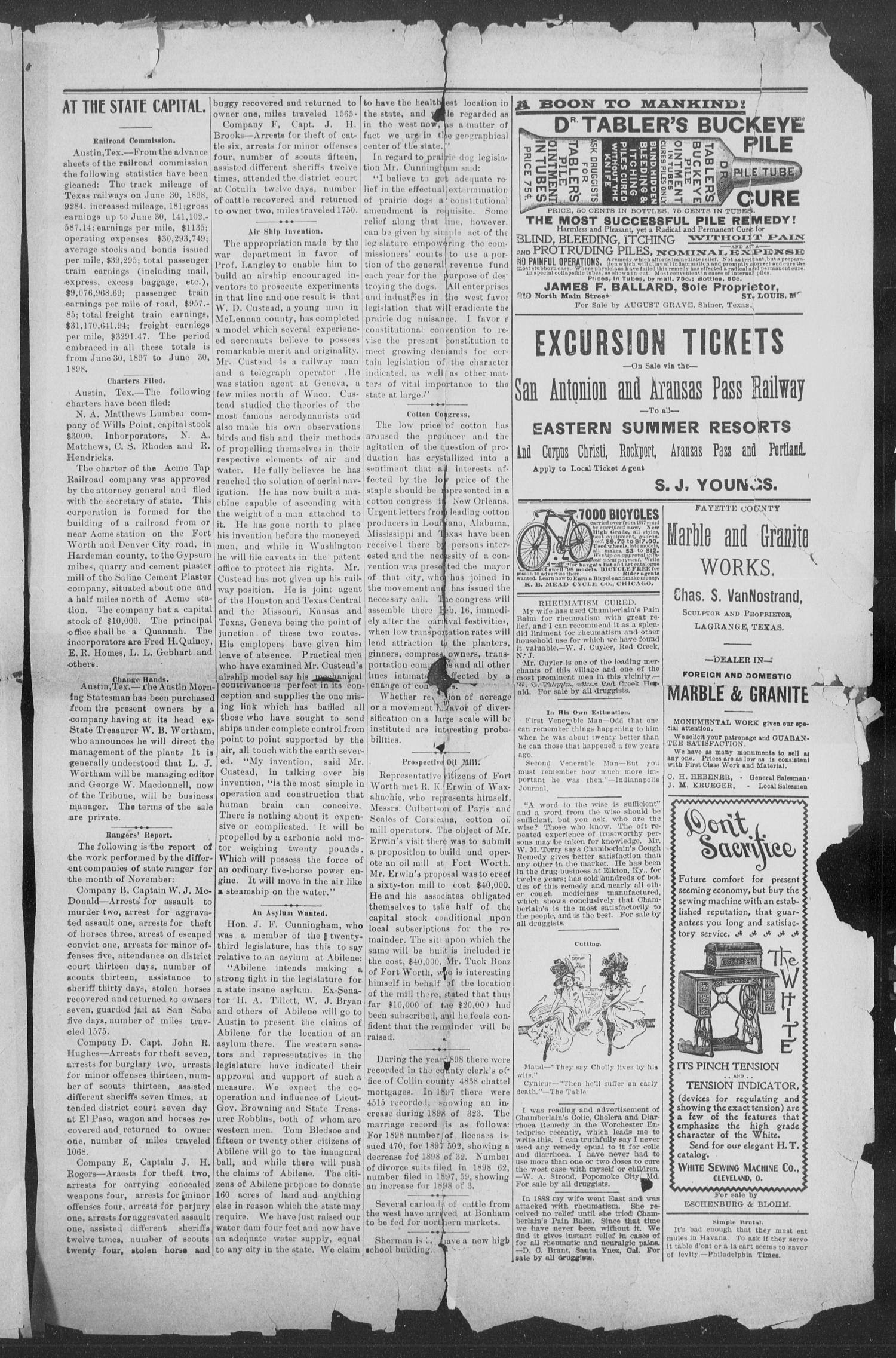 Shiner Gazette. (Shiner, Tex.), Vol. 6, No. 34, Ed. 1, Wednesday, January 18, 1899
                                                
                                                    [Sequence #]: 7 of 8
                                                