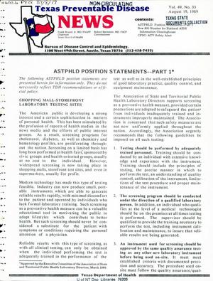 Texas Preventable Disease News, Volume 49, Number 33, August 19, 1989