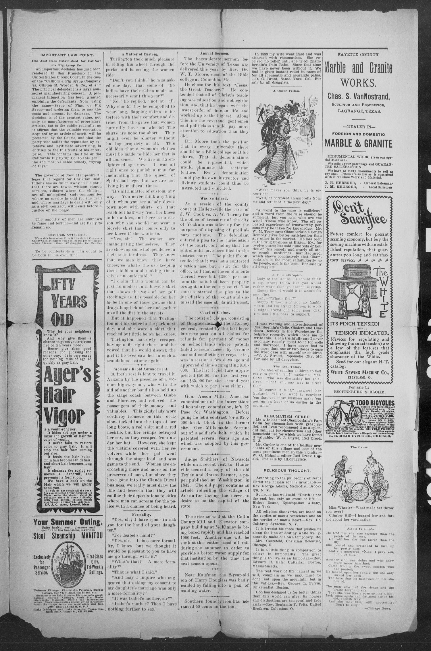 Shiner Gazette. (Shiner, Tex.), Vol. 7, No. 5, Ed. 1, Wednesday, June 28, 1899
                                                
                                                    [Sequence #]: 7 of 8
                                                