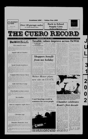 Primary view of object titled 'The Cuero Record (Cuero, Tex.), Vol. 108, No. 31, Ed. 1 Wednesday, July 31, 2002'.