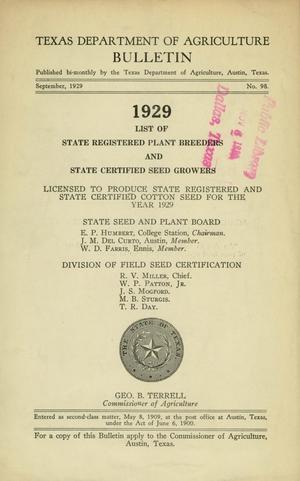 Primary view of object titled 'List of State Registered Plant Breeders and State Certified Seed Growers'.