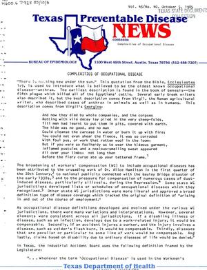 Primary view of object titled 'Texas Preventable Disease News, Volume 45, Number 40, October 5, 1985'.