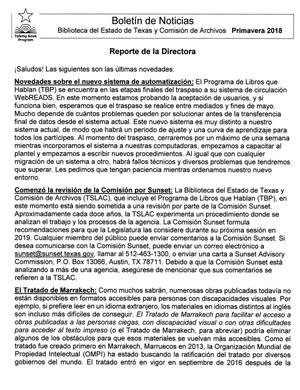 Primary view of object titled 'Boletín de Noticias, Primavera 2018'.