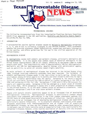 Primary view of object titled 'Texas Preventable Disease News, Volume 45, Number 26, June 29, 1985'.