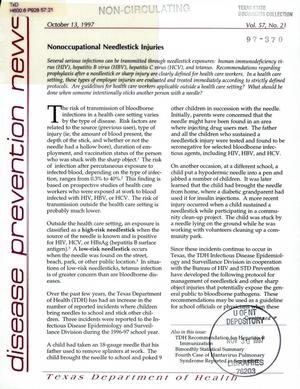 Texas Disease Prevention News, Volume 57, Number 21, October 1997