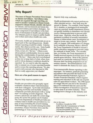 Primary view of object titled 'Texas Disease Prevention News, Volume 57, Number 1, January 1997'.