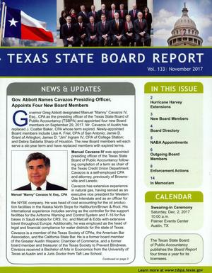 Texas State Board Report, Volume 133, November 2017