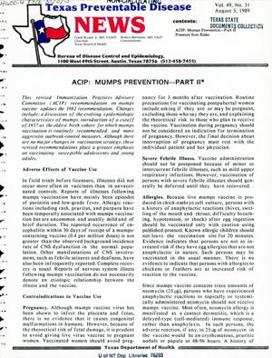 Primary view of object titled 'Texas Preventable Disease News, Volume 49, Number 31, August 5, 1989'.