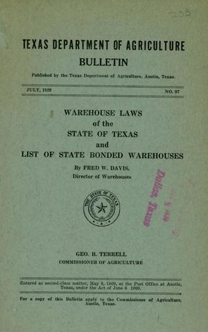 Primary view of object titled 'Warehouse Laws of the State of Texas and List of State Bonded Warehouses'.