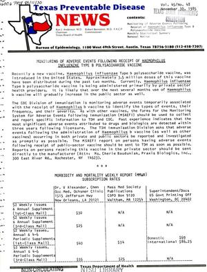 Texas Preventable Disease News, Volume 45, Number 48, November 30, 1985