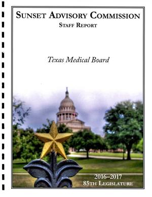Primary view of object titled 'Sunset Commission Staff Report: Texas Medical Board'.