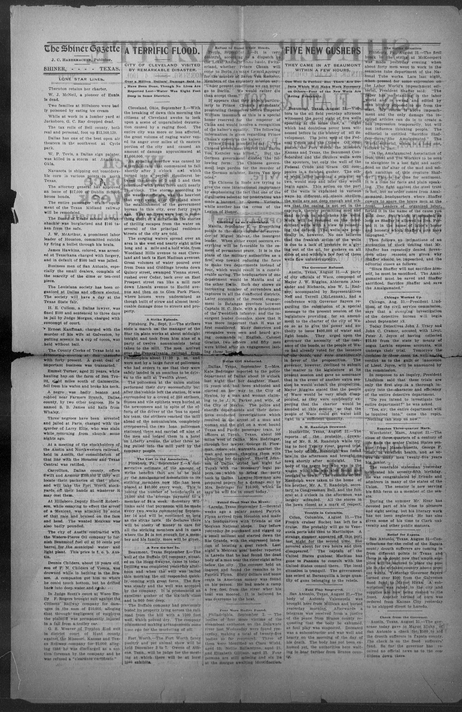 Shiner Gazette. (Shiner, Tex.), Vol. 9, No. 14, Ed. 1, Wednesday, September 4, 1901
                                                
                                                    [Sequence #]: 2 of 8
                                                