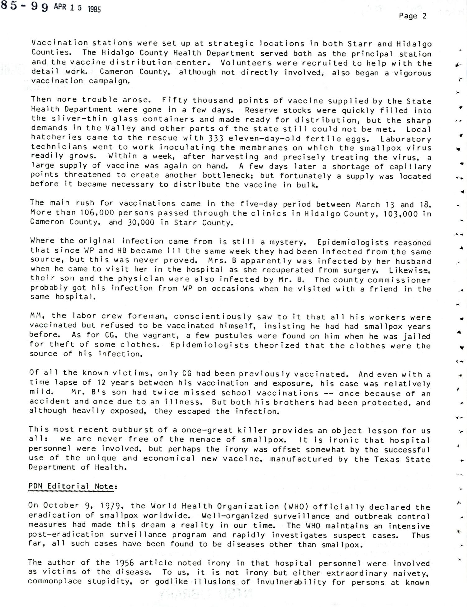 Texas Preventable Disease News, Volume 45, Number 11, March 16, 1985
                                                
                                                    PAGE2
                                                