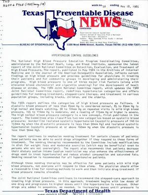 Texas Preventable Disease News, Volume 45, Number 20, May 18, 1985