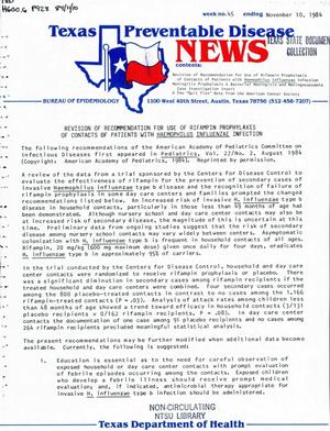 Texas Preventable Disease News, Volume 44, Number 45, November 10, 1984