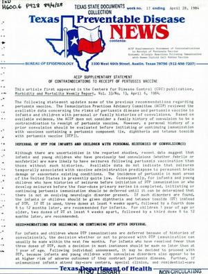 Primary view of object titled 'Texas Preventable Disease News, Volume 44, Number 17, April 28, 1984'.