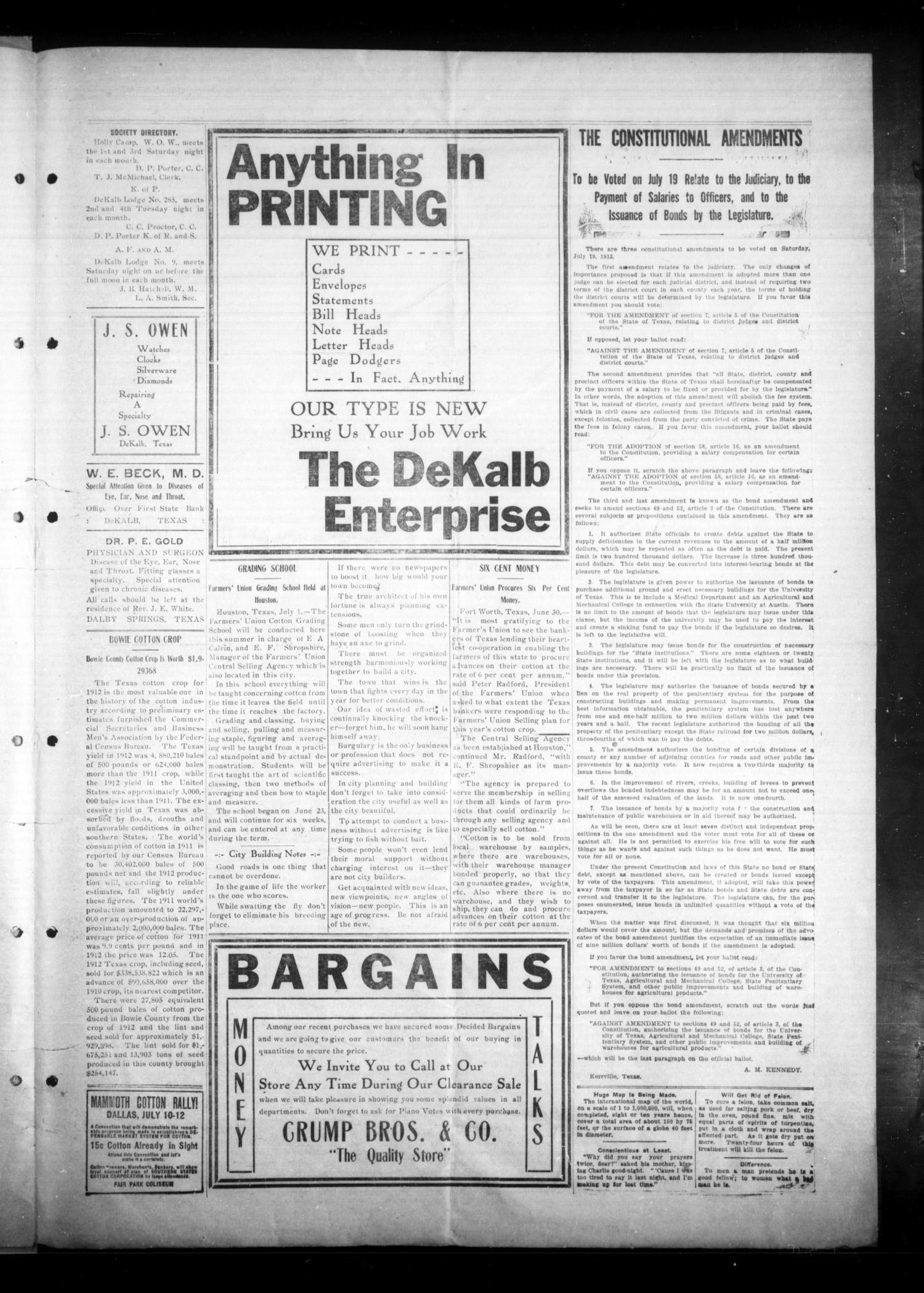 The Dekalb Enterprise (DeKalb, Tex.), Vol. 8, No. 51, Ed. 1 Thursday, July 3, 1913
                                                
                                                    [Sequence #]: 3 of 4
                                                