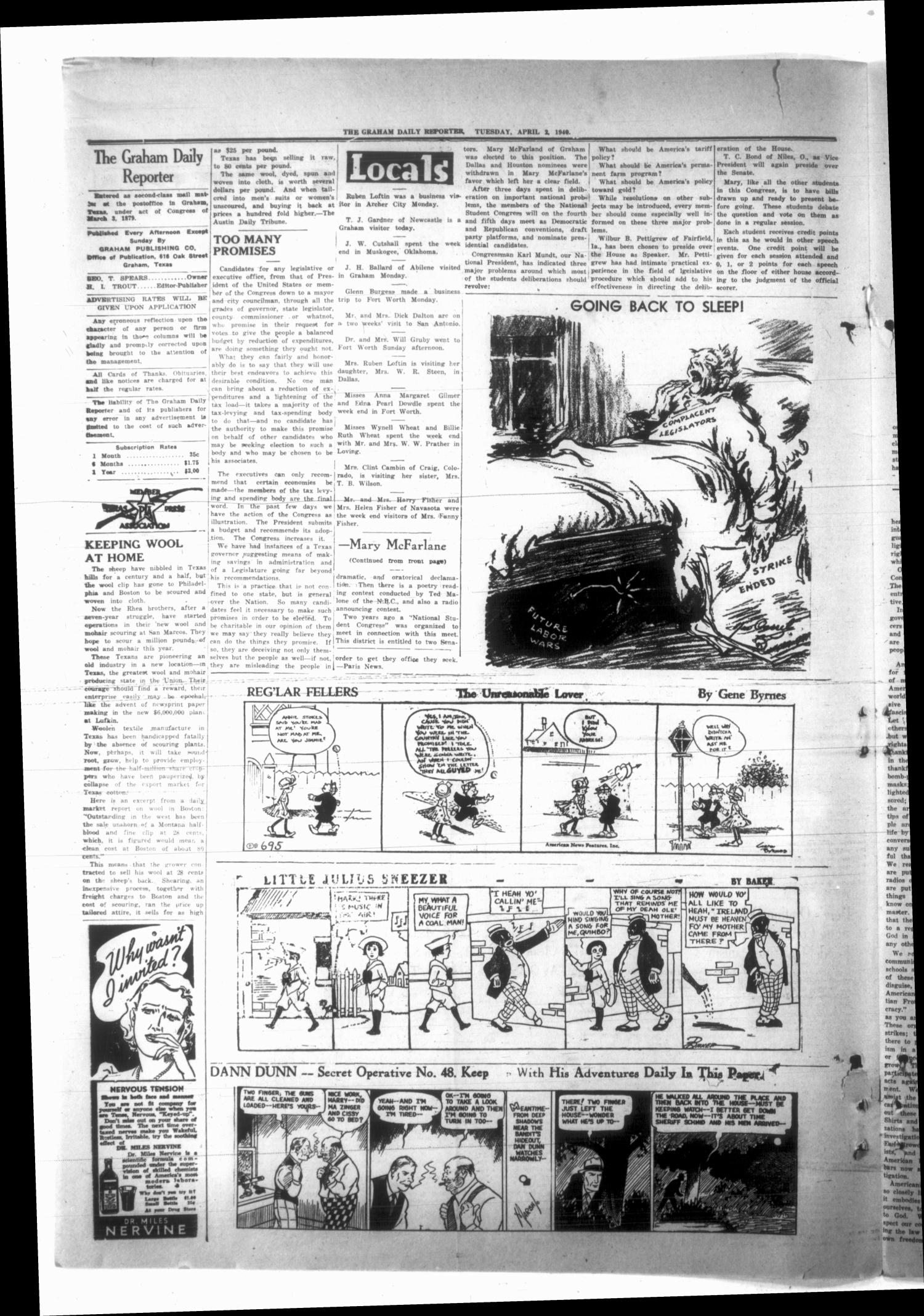 Graham Daily Reporter (Graham, Tex.), Vol. 6, No. 183, Ed. 1 Tuesday, April 2, 1940
                                                
                                                    [Sequence #]: 2 of 4
                                                