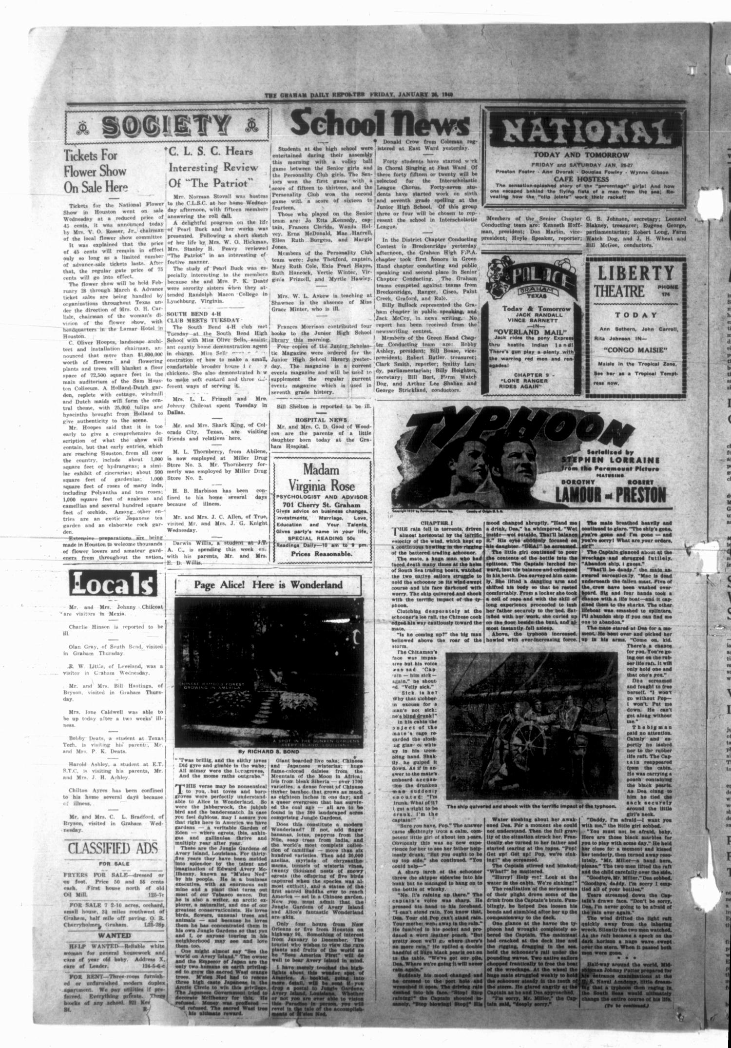 Graham Daily Reporter (Graham, Tex.), Vol. 6, No. 126, Ed. 1 Friday, January 26, 1940
                                                
                                                    [Sequence #]: 4 of 4
                                                