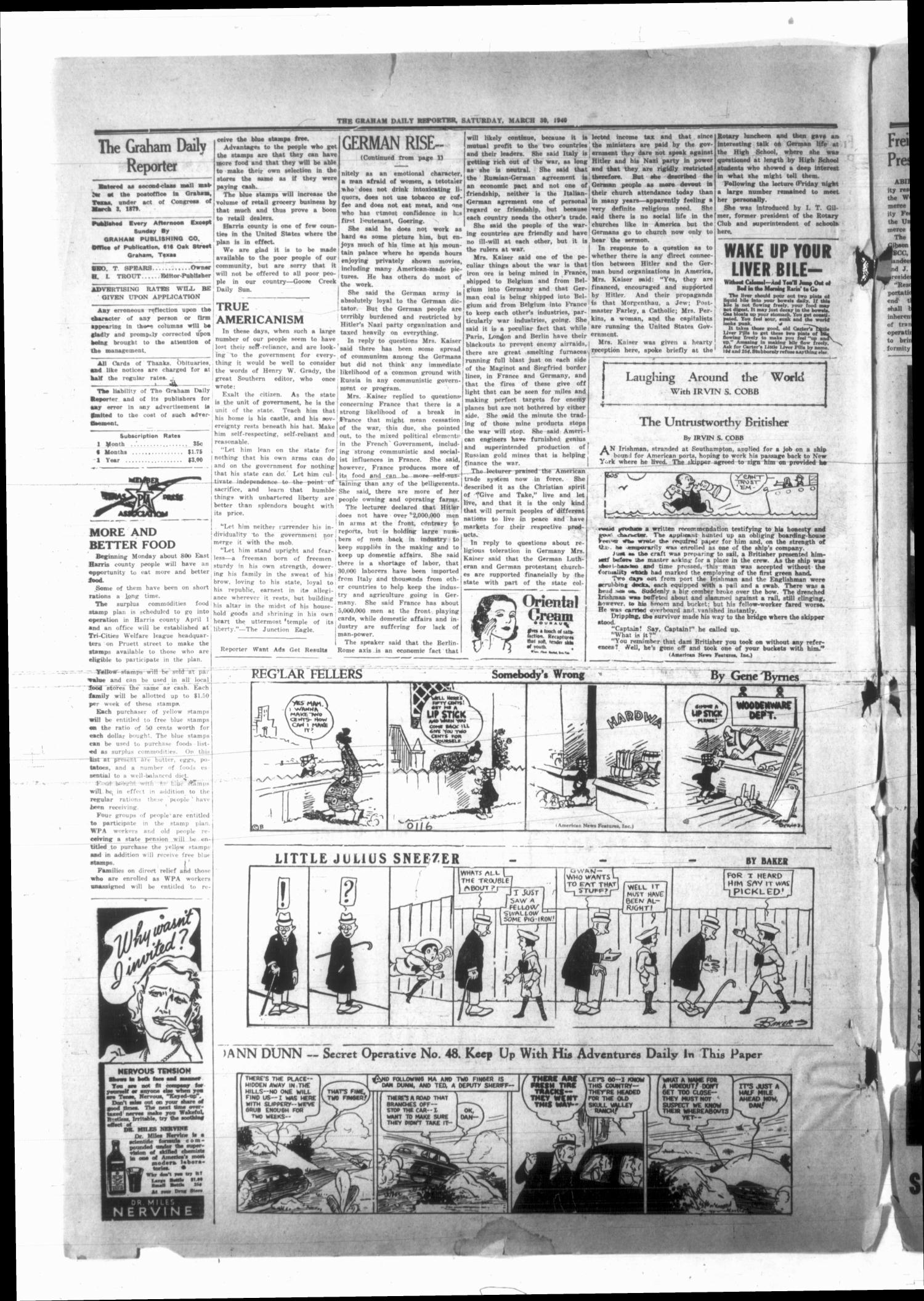 Graham Daily Reporter (Graham, Tex.), Vol. 6, No. 181, Ed. 1 Saturday, March 30, 1940
                                                
                                                    [Sequence #]: 2 of 4
                                                