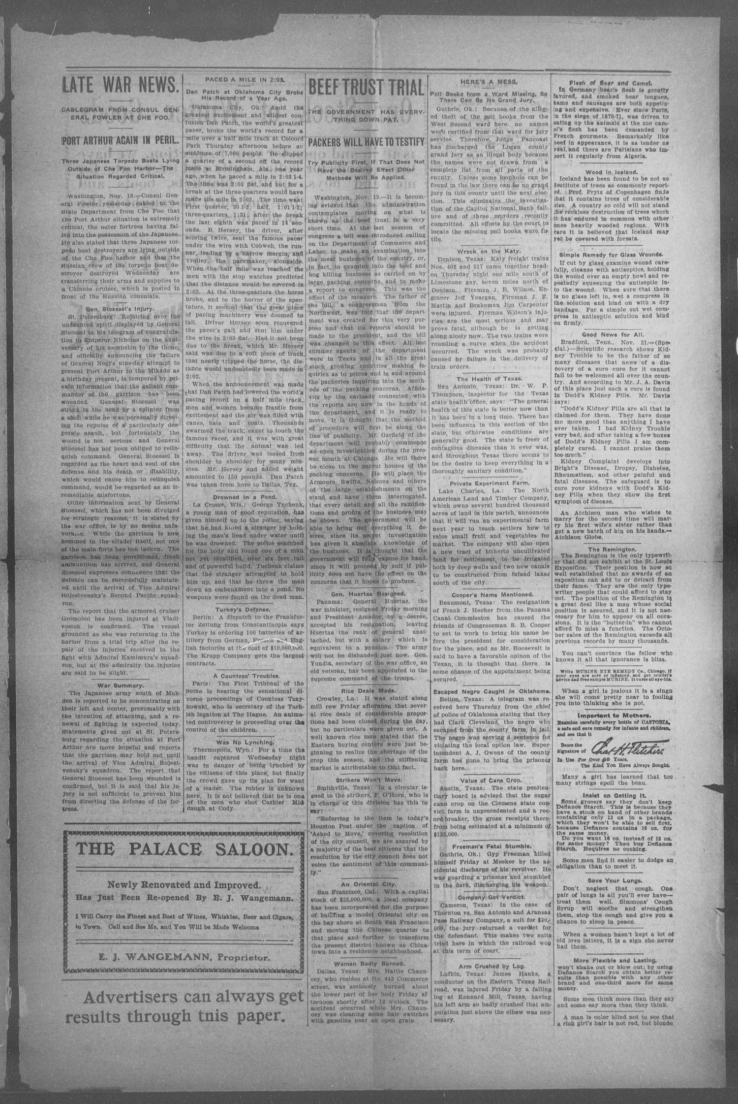 Shiner Gazette. (Shiner, Tex.), Vol. 12, No. 22, Ed. 1, Wednesday, November 23, 1904
                                                
                                                    [Sequence #]: 3 of 8
                                                