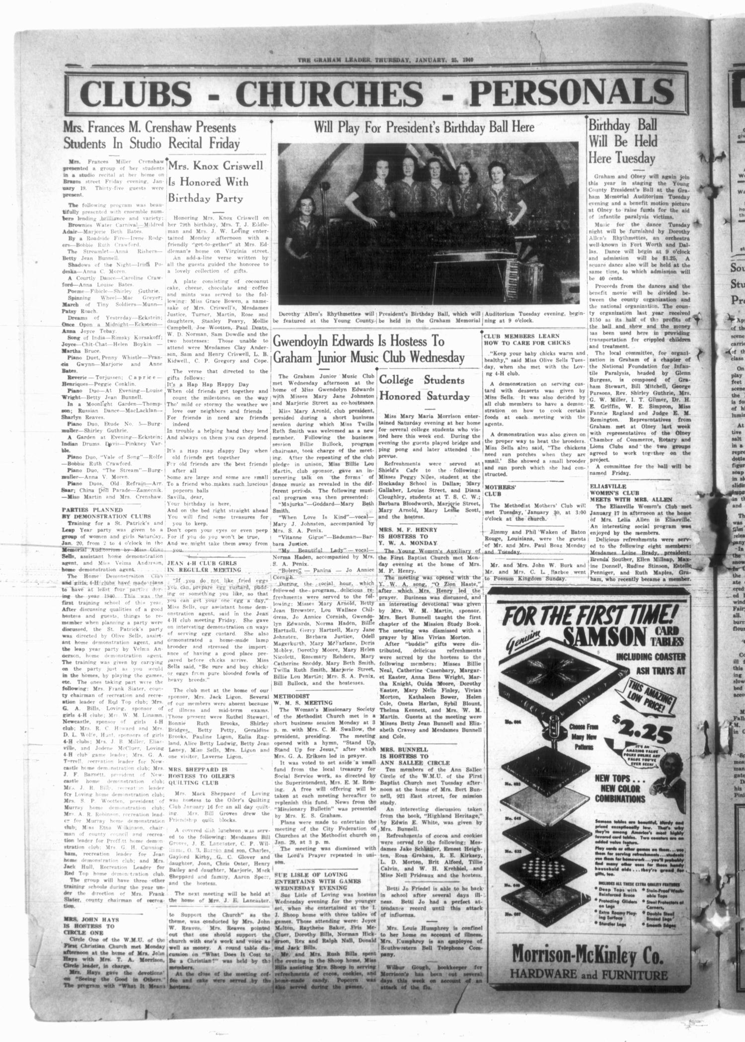 The Graham Leader (Graham, Tex.), Vol. 64, No. 25, Ed. 1 Thursday, January 25, 1940
                                                
                                                    [Sequence #]: 4 of 10
                                                