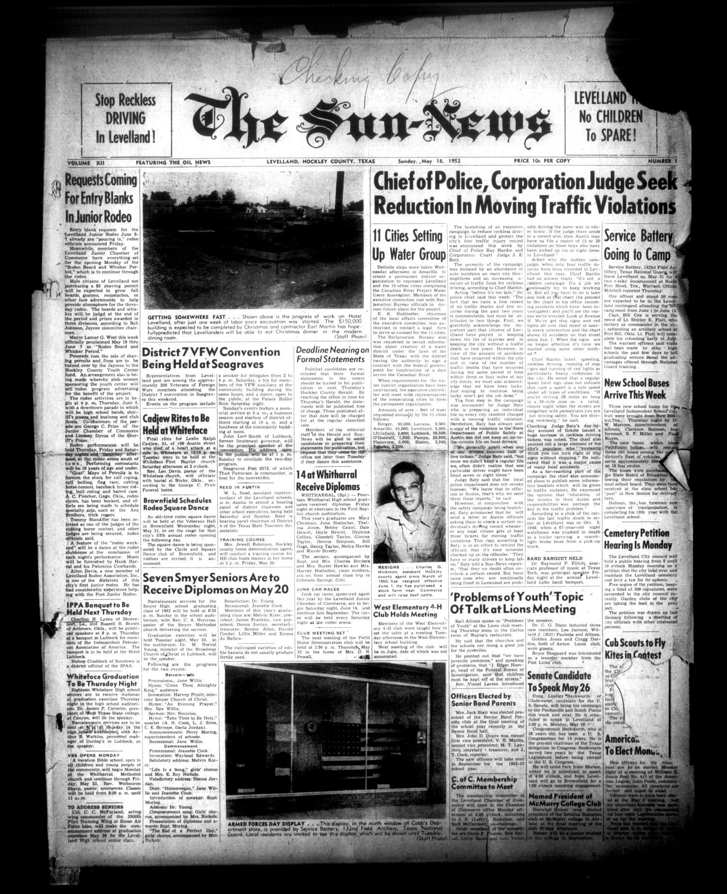 The Sun-News (Levelland, Tex.), Vol. 12, No. 1, Ed. 1 Sunday, May 18, 1952
                                                
                                                    [Sequence #]: 1 of 6
                                                