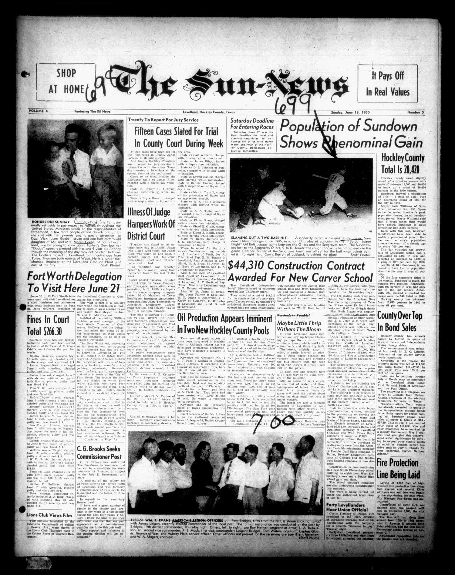 The Sun-News (Levelland, Tex.), Vol. 10, No. 5, Ed. 1 Sunday, June 18, 1950
                                                
                                                    [Sequence #]: 1 of 8
                                                
