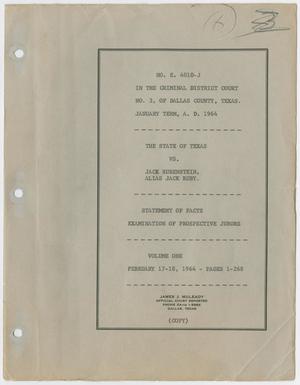 Primary view of object titled 'Cause Number E. 4010-J. Examination of Prospective Jurors: Volume 1, February 1964'.