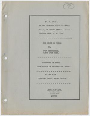 Primary view of object titled 'Cause Number E. 4010-J. Examination of Prospective Jurors: Volume 4, February 1964'.
