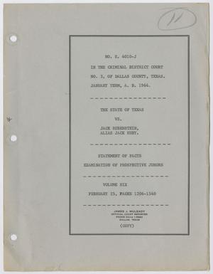 Primary view of object titled 'Cause Number E. 4010-J. Examination of Prospective Jurors: Volume 6, February 1964'.