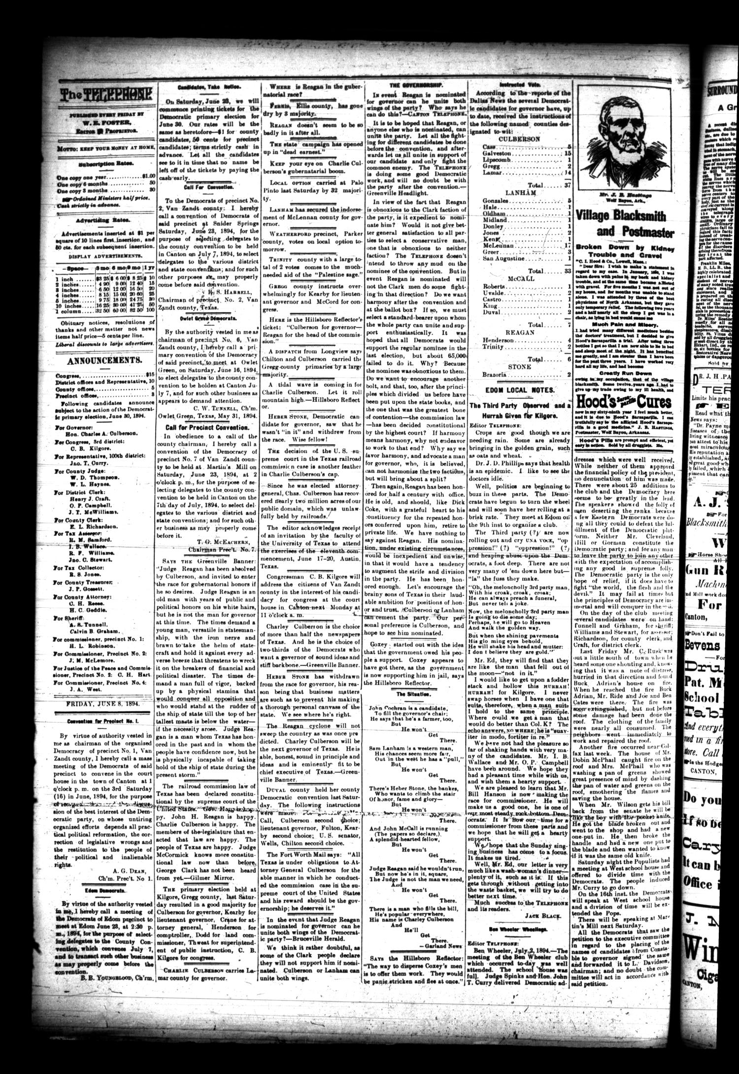 The Canton Telephone. (Canton, Tex.), Vol. 12, No. 41, Ed. 1 Friday, June 8, 1894
                                                
                                                    [Sequence #]: 2 of 4
                                                