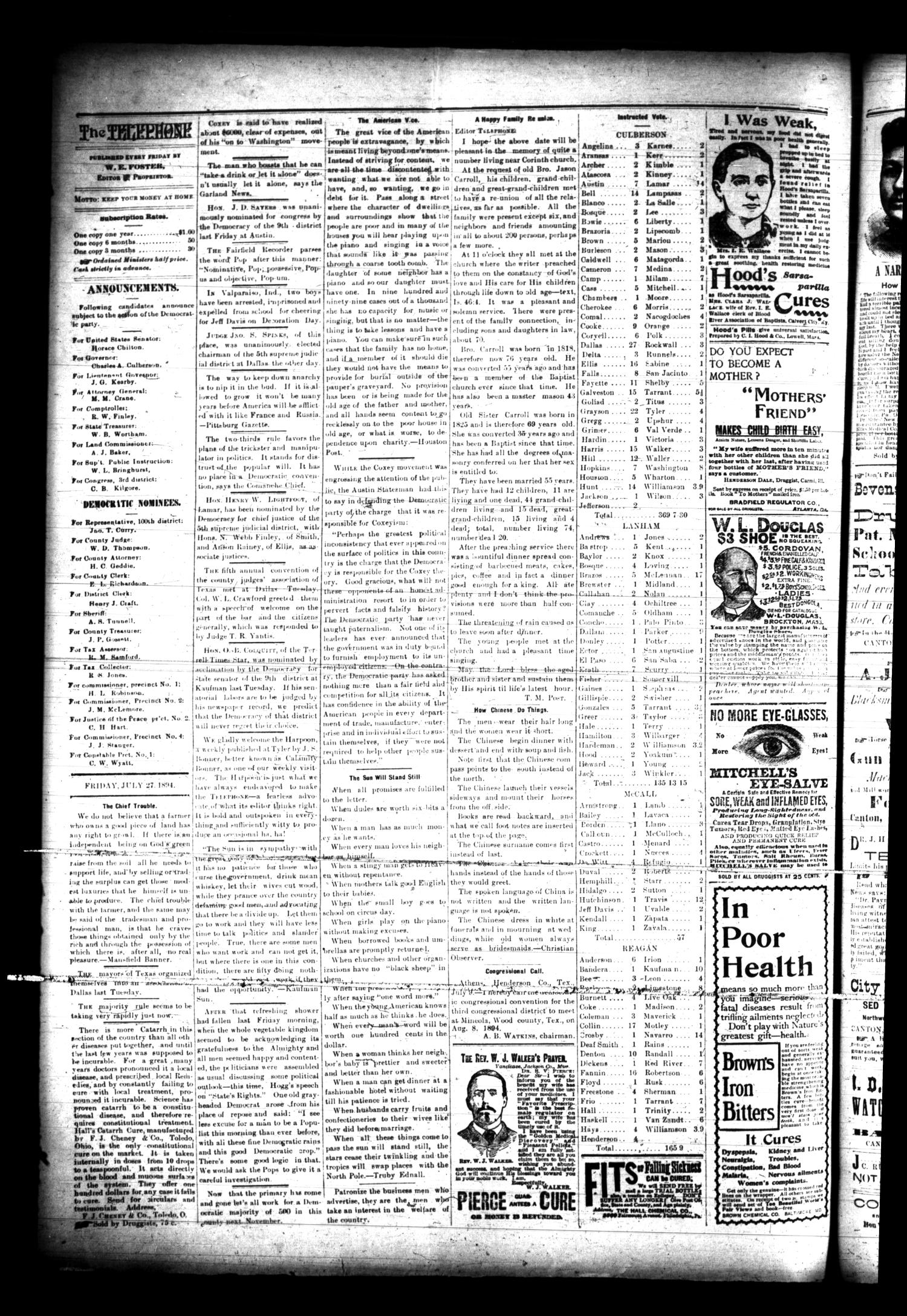 The Canton Telephone. (Canton, Tex.), Vol. 12, No. 48, Ed. 1 Friday, July 27, 1894
                                                
                                                    [Sequence #]: 2 of 4
                                                
