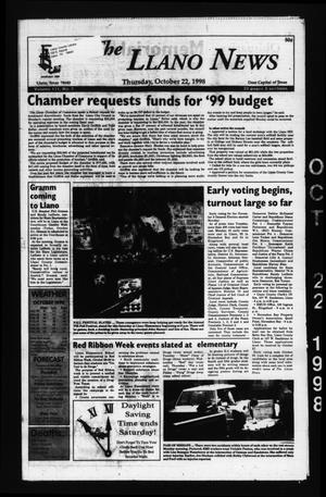 Primary view of object titled 'The Llano News (Llano, Tex.), Vol. 111, No. 2, Ed. 1 Thursday, October 22, 1998'.
