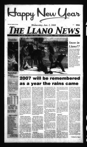 Primary view of object titled 'The Llano News (Llano, Tex.), Vol. 120, No. 14, Ed. 1 Wednesday, January 2, 2008'.