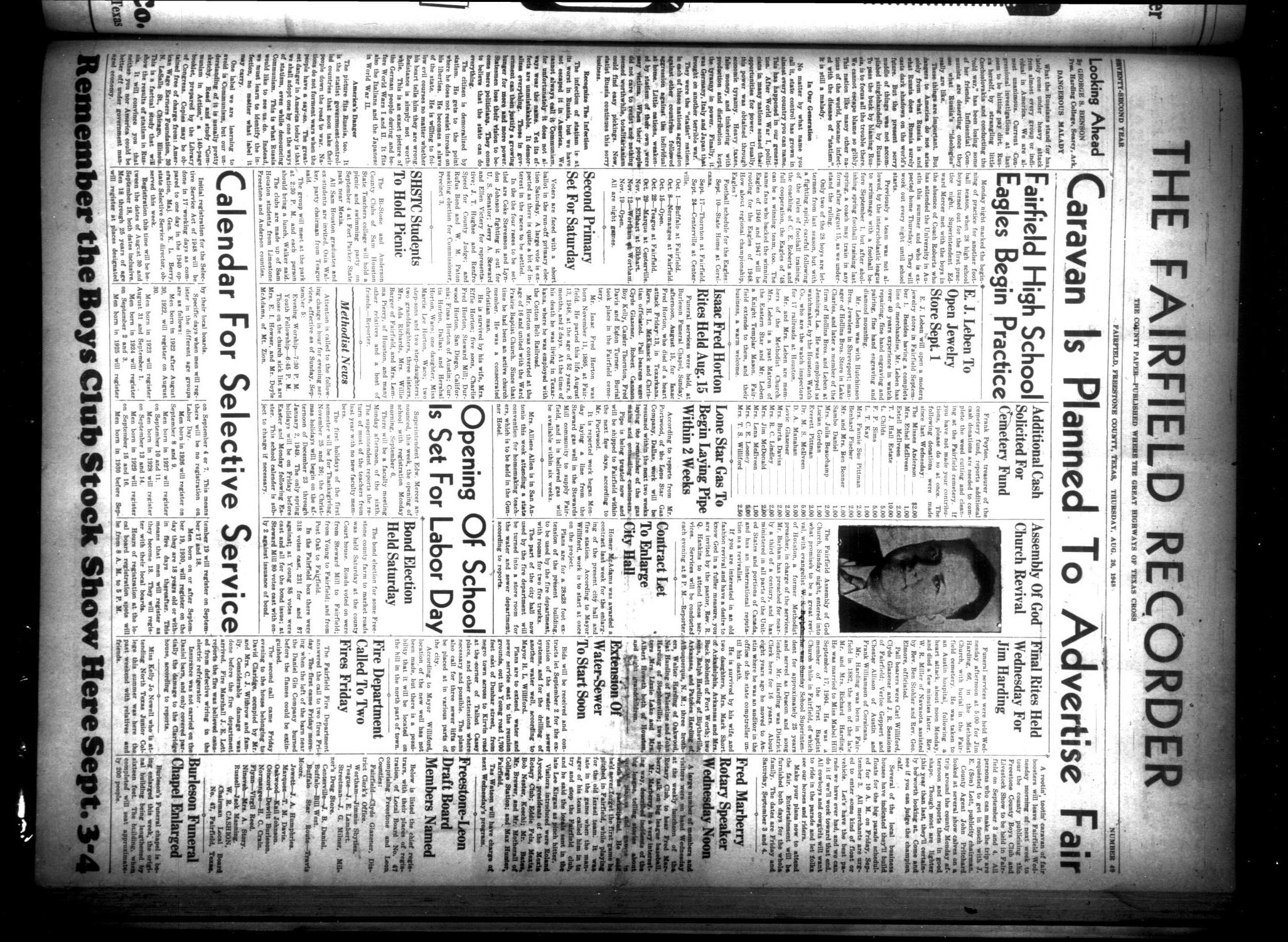 The Fairfield Recorder (Fairfield, Tex.), Vol. 72, No. 49, Ed. 1 Thursday, August 26, 1948
                                                
                                                    [Sequence #]: 1 of 10
                                                