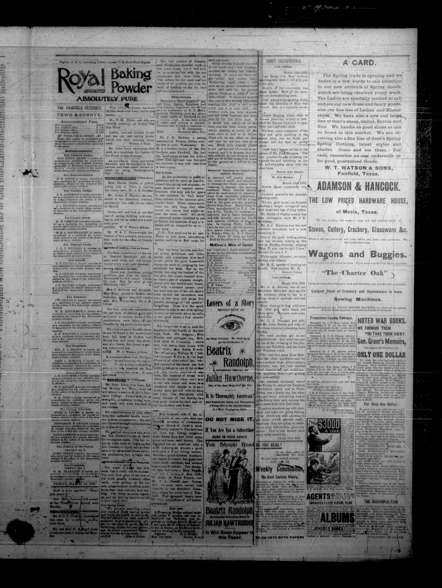 The Fairfield Recorder. (Fairfield, Tex.), Vol. 16, No. 26, Ed. 1 Friday, March 18, 1892
                                                
                                                    [Sequence #]: 3 of 4
                                                