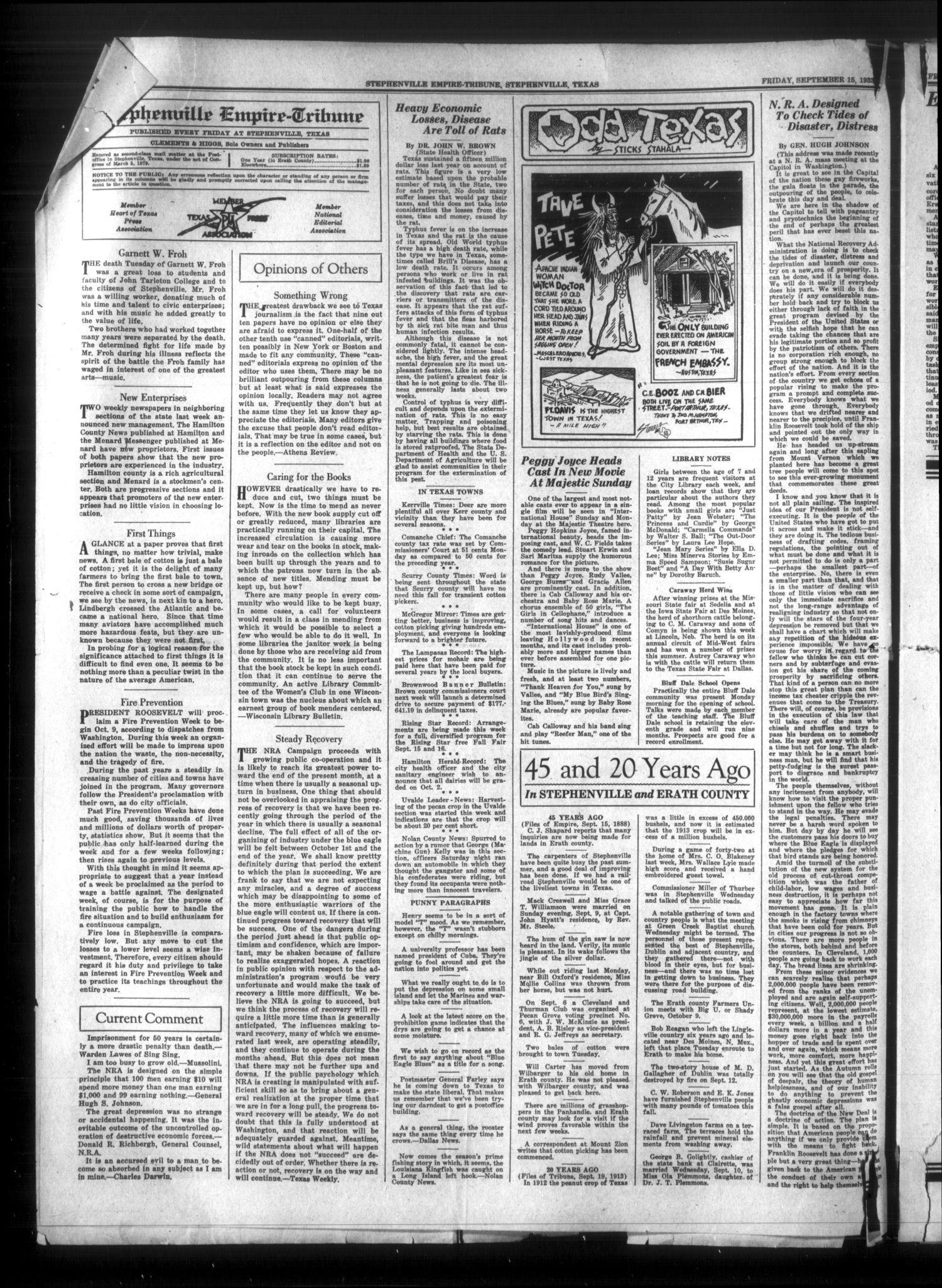 Stephenville Empire-Tribune (Stephenville, Tex.), Vol. 62, No. 39, Ed. 1 Friday, September 15, 1933
                                                
                                                    [Sequence #]: 4 of 12
                                                
