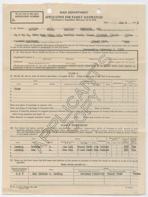 War Department Application for Family Allowances
