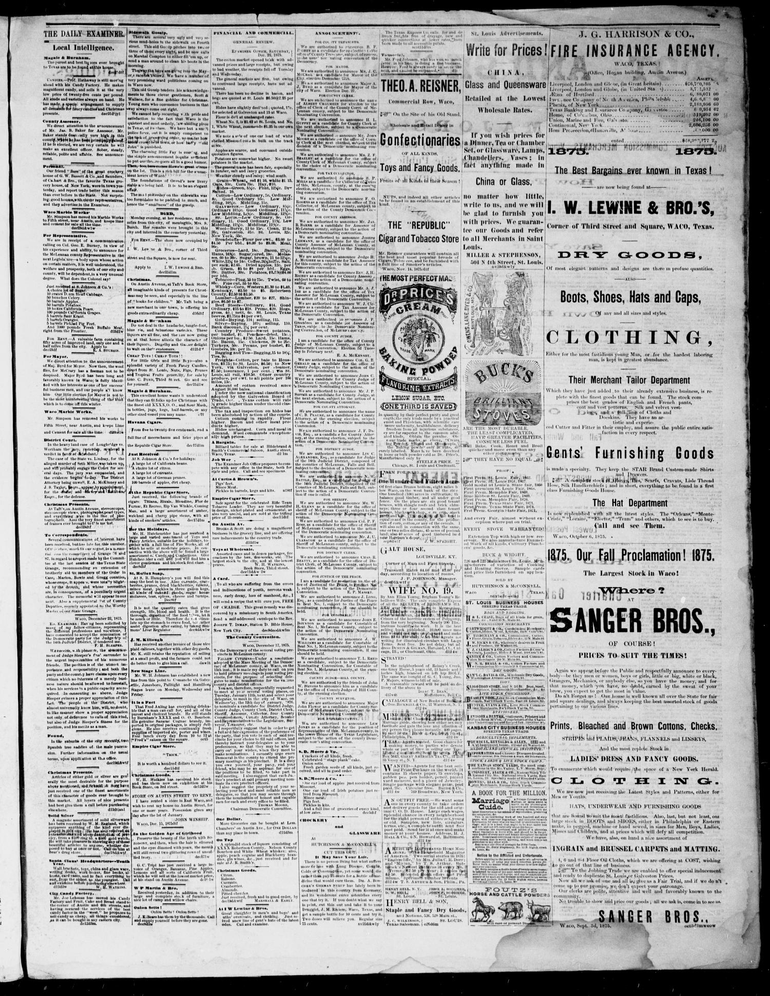 The Waco Daily Examiner. (Waco, Tex.), Vol. 4, No. 88, Ed. 1, Thursday, December 23, 1875
                                                
                                                    [Sequence #]: 3 of 4
                                                