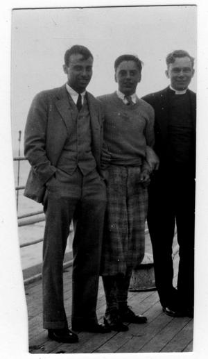 Primary view of object titled '[William Blackshear and Two Unidentified Men on S.S. General Harding]'.