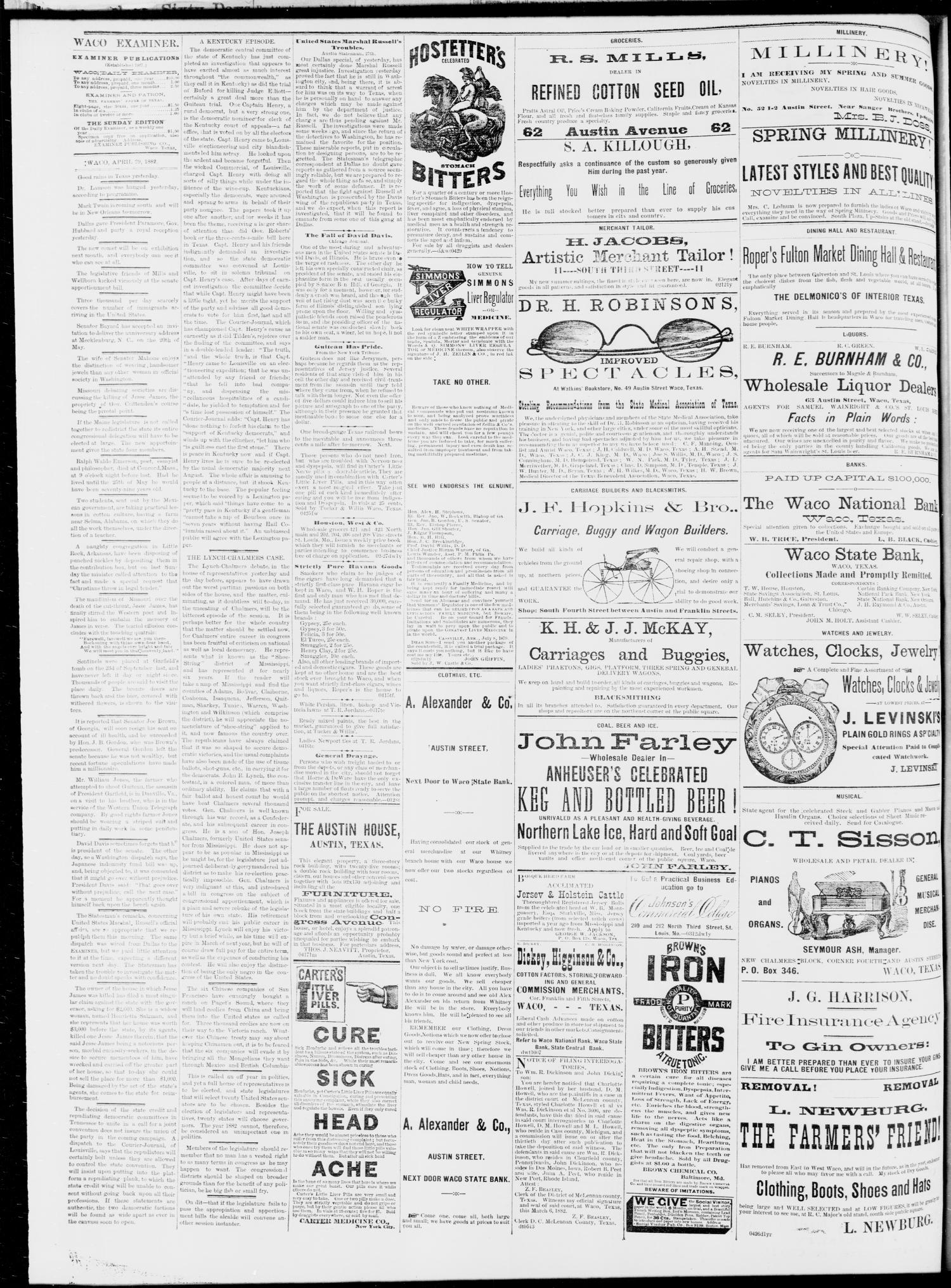 The Waco Daily Examiner. (Waco, Tex.), Vol. 15, No. 114, Ed. 1, Saturday, April 29, 1882
                                                
                                                    [Sequence #]: 2 of 4
                                                