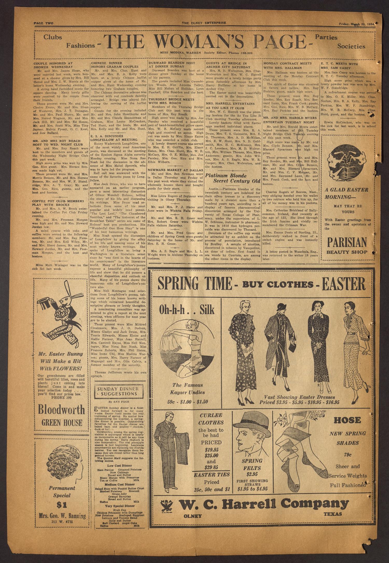 The Olney Enterprise (Olney, Tex.), Vol. 24, No. 52, Ed. 1 Friday, March 30, 1934
                                                
                                                    [Sequence #]: 2 of 12
                                                