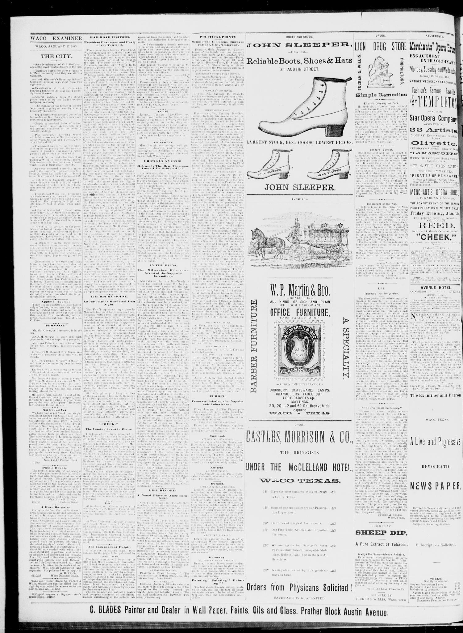The Waco Daily Examiner. (Waco, Tex.), Vol. 15, No. 338, Ed. 1, Wednesday, January 17, 1883
                                                
                                                    [Sequence #]: 4 of 4
                                                