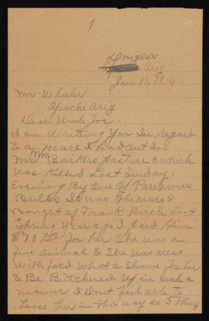 Primary view of object titled '[Letter from E. K. Capeton to Mr. Wheeler, January 17, 1914]'.