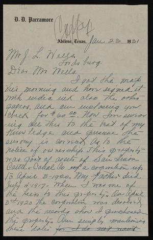 Primary view of object titled '[Letter from D. D. Parramore to J. L. Wells, January 23, 1931]'.