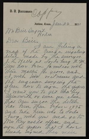 Primary view of object titled '[Letter from D. D. Parramore to Bill Shugart, January 23, 1931]'.